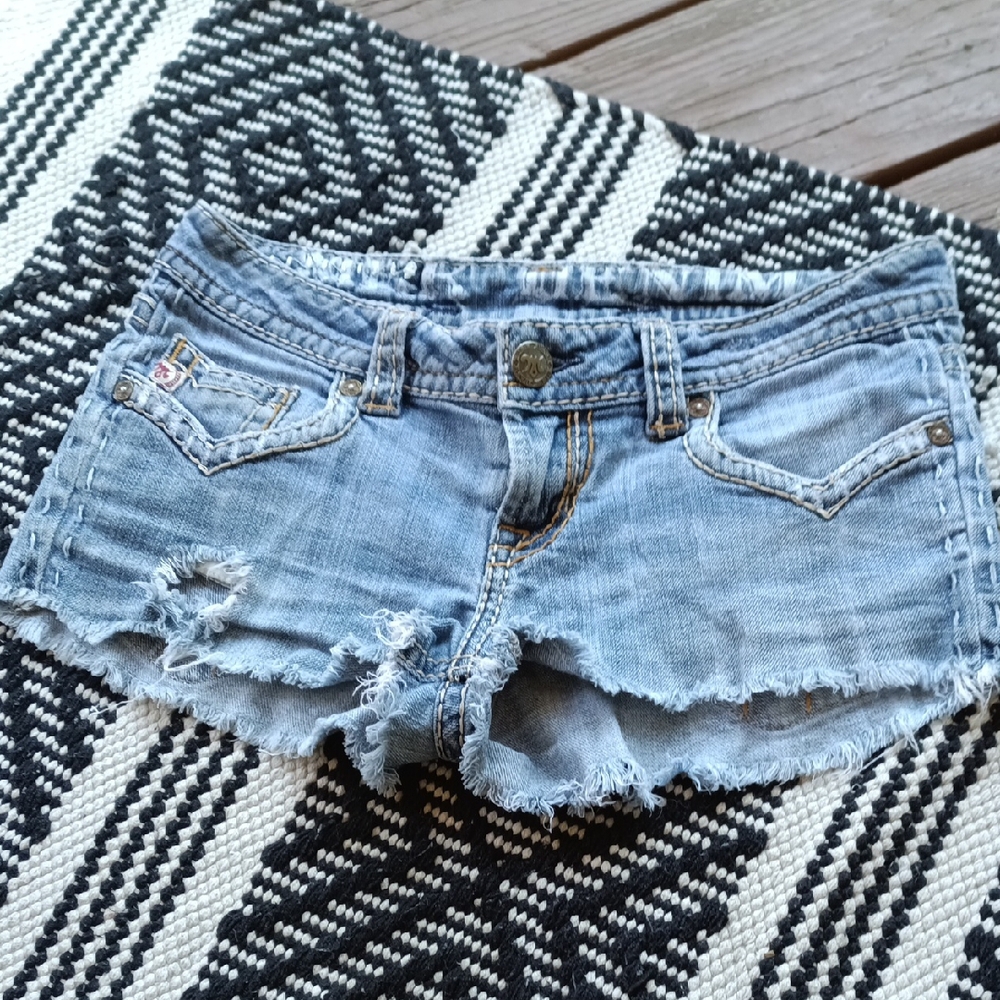 MEK Blue Jean Shorts Distressed Cut-Off Style